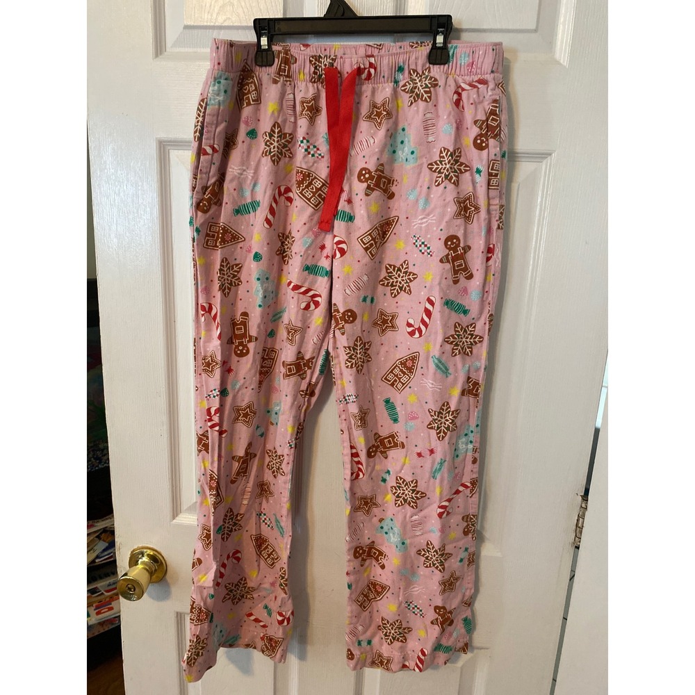Pink Gingerbread Christmas Pajama Pants Holiday Sleepwear Drawstring XL